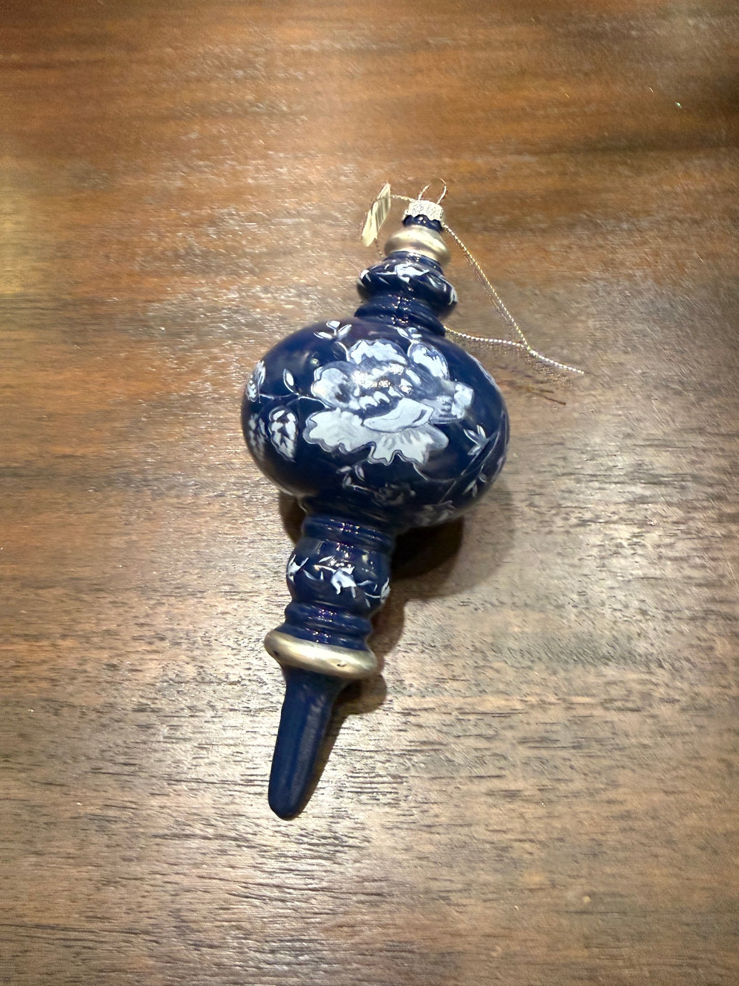 Navy Floral Glass Ornament (3 Styles)