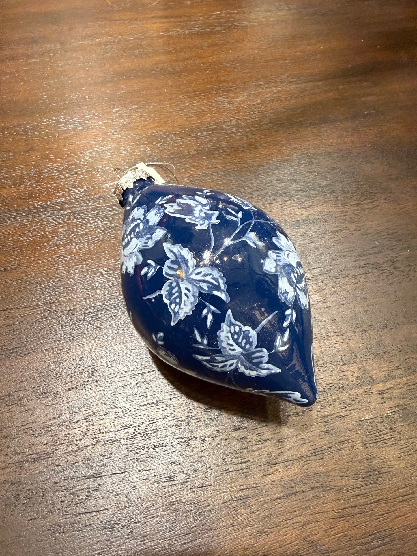 Navy Floral Glass Ornament (3 Styles)