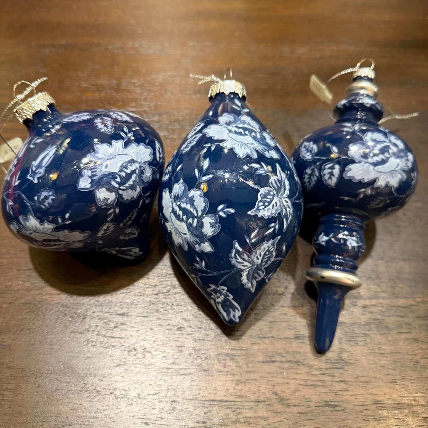 Navy Floral Glass Ornament (3 Styles)