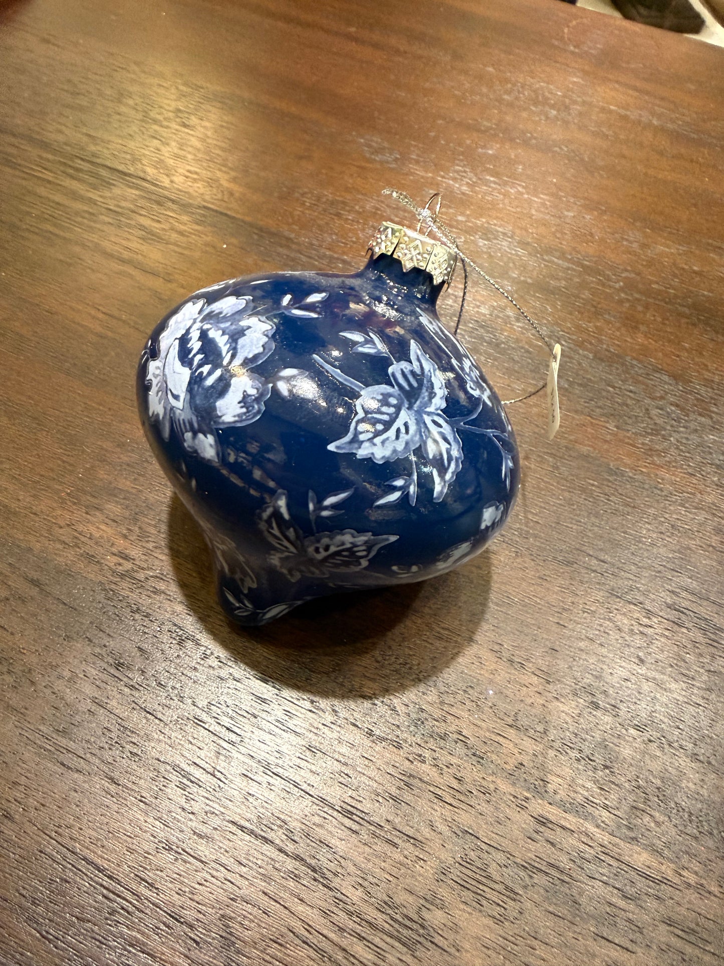 Navy Floral Glass Ornament (3 Styles)