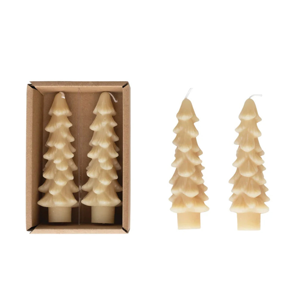 Unscented Tree Shaped Taper Candles, Set of 2 4 3/4β Eggnog