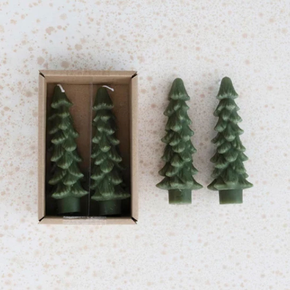Unscented Tree Shaped Taper Candles, Set of 2, 4-3/4” Evergreen
