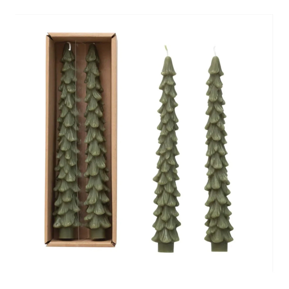 10" Unscented Tree-Shaped Candles Dark Green