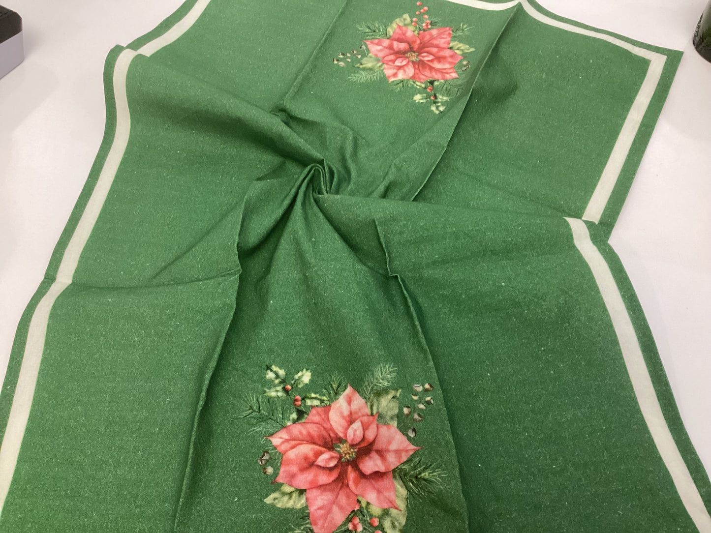Poinsettia Single Green Background Flour Sack Towel