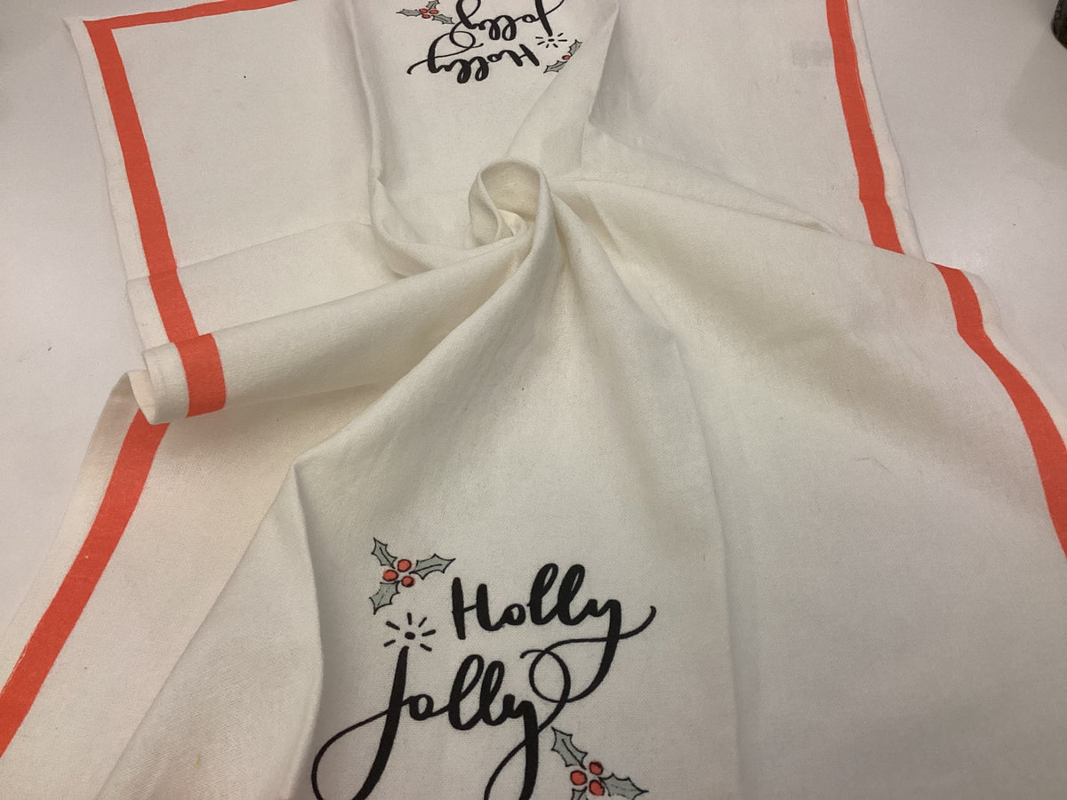 Holly Jolly White Background Flour Sack Towel