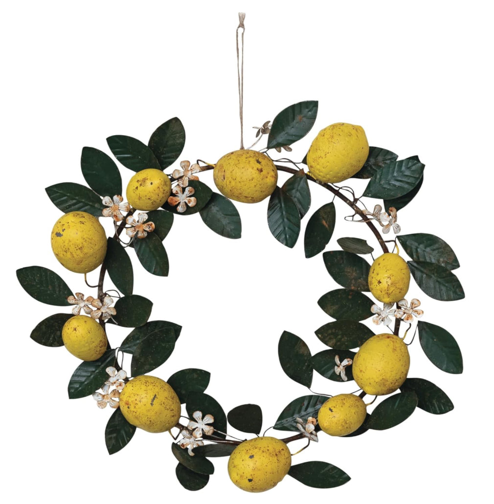 Hand Painted Metal Lemon and Leaves Wreath