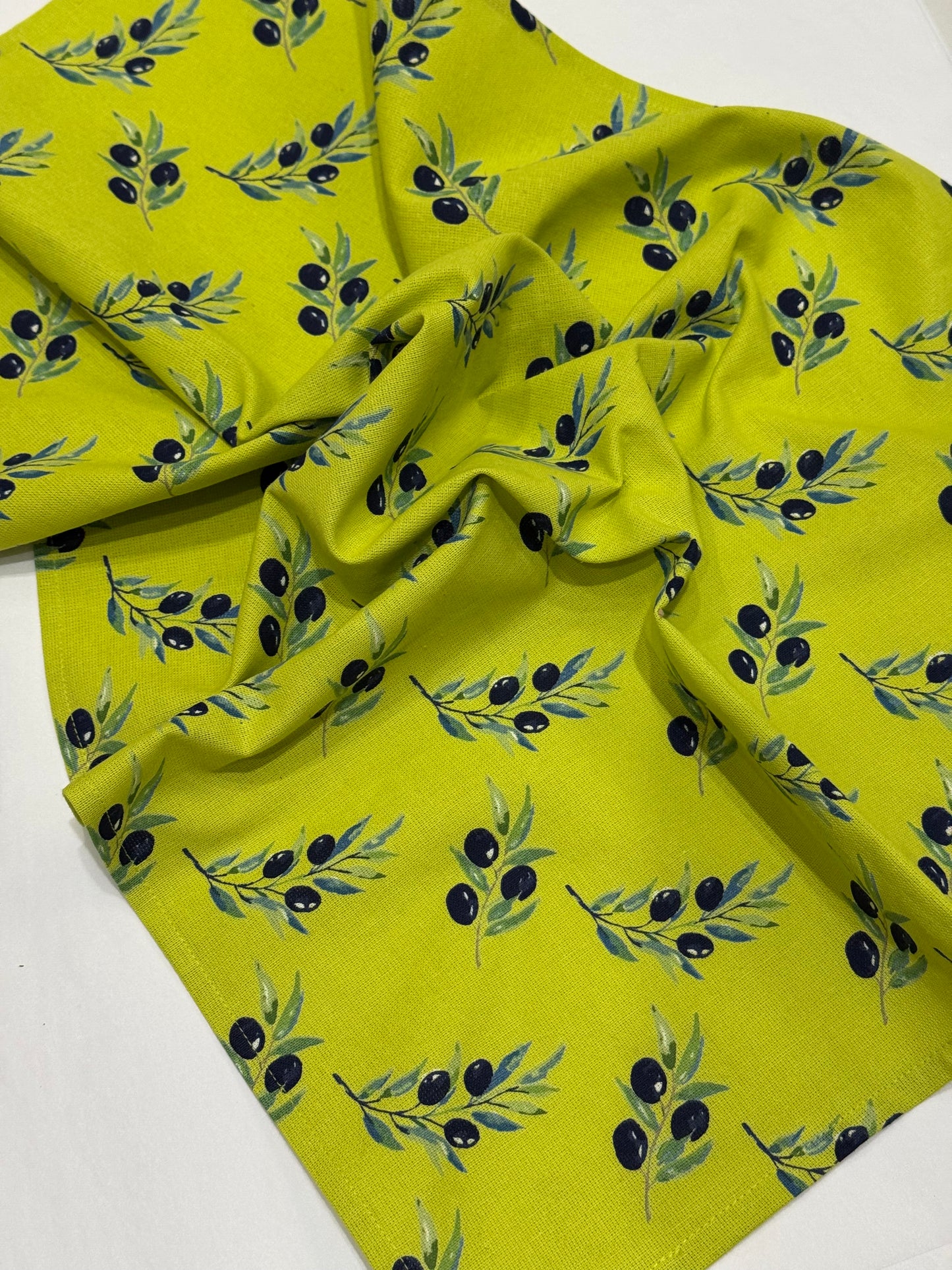 Olive Print Flour Sack Towel With Green Background