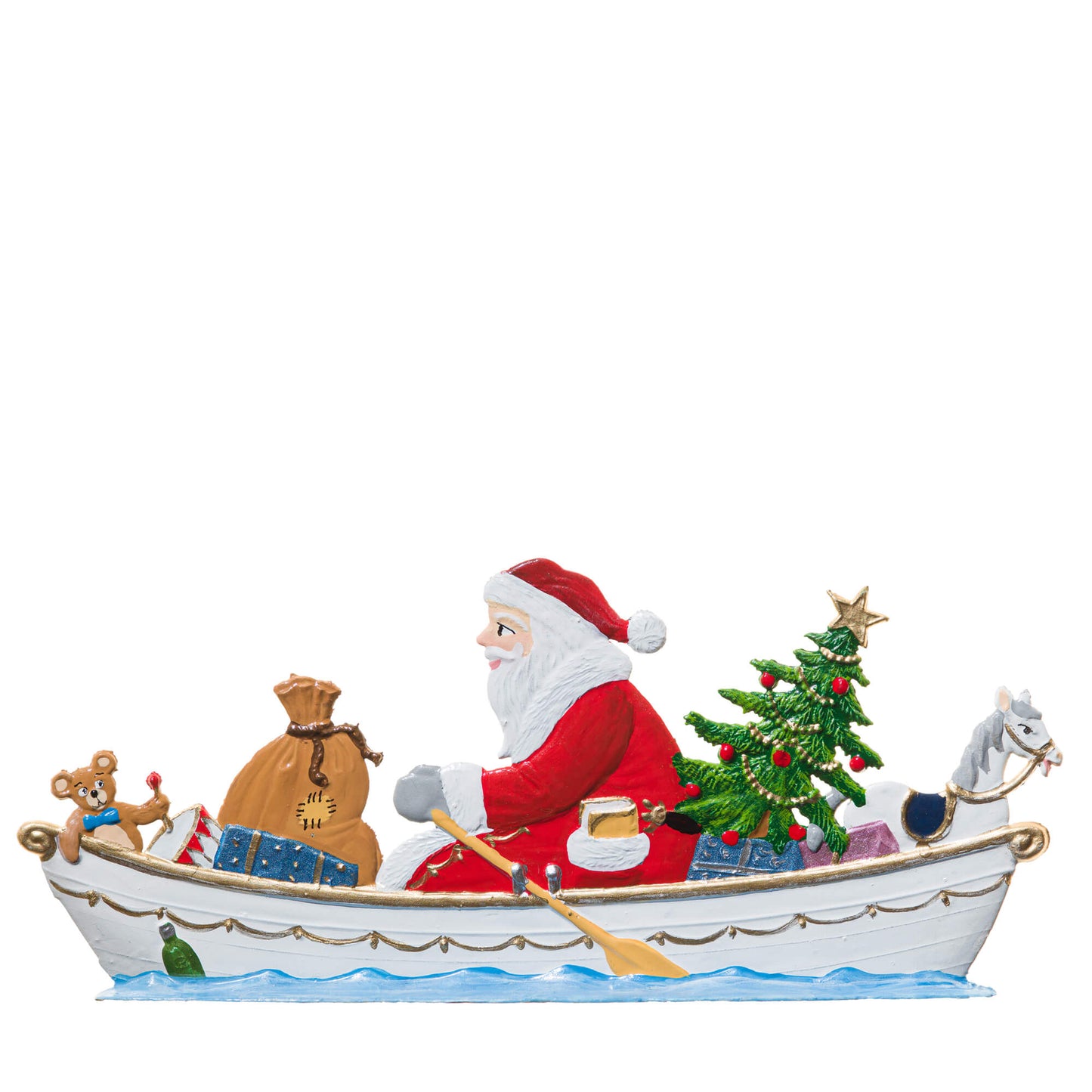Rowing Santa Painted Pewter