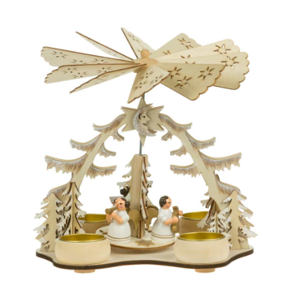 8.5" Tea Light Christmas Pyramid with Angels