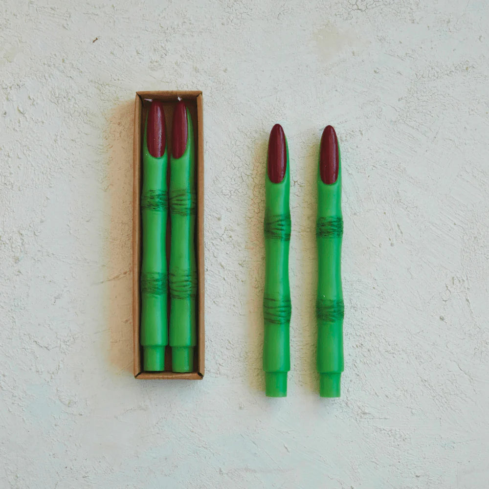 Unscented Green & Red Witch Finger Taper Candles Boxed Set/2 10β