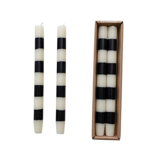 Black and white stripe tapered candle 10”