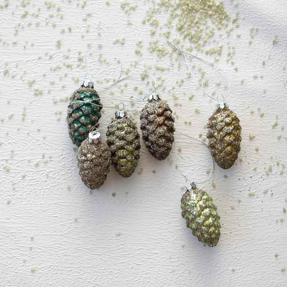 Hand painted glitter pinecone ornaments