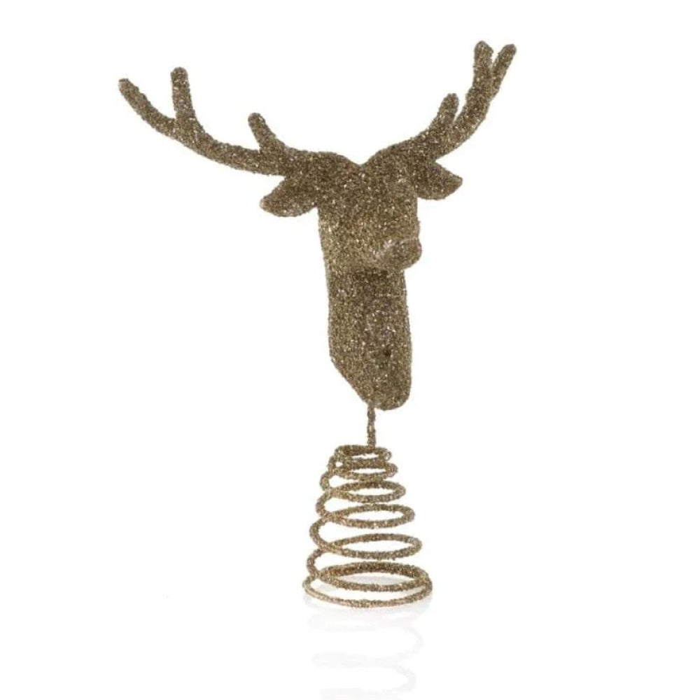 Gold Glitter Reindeer Tree Topper 7”
