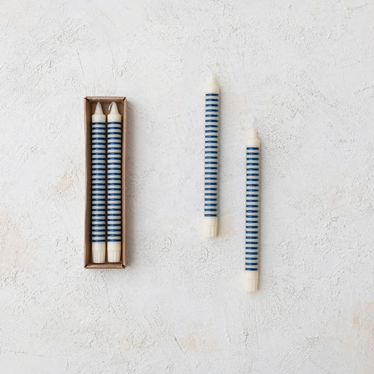 Blue Striped Taper Candles 10"