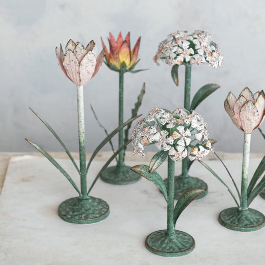 Hand-painted Iron Flower Taper Candle Holder