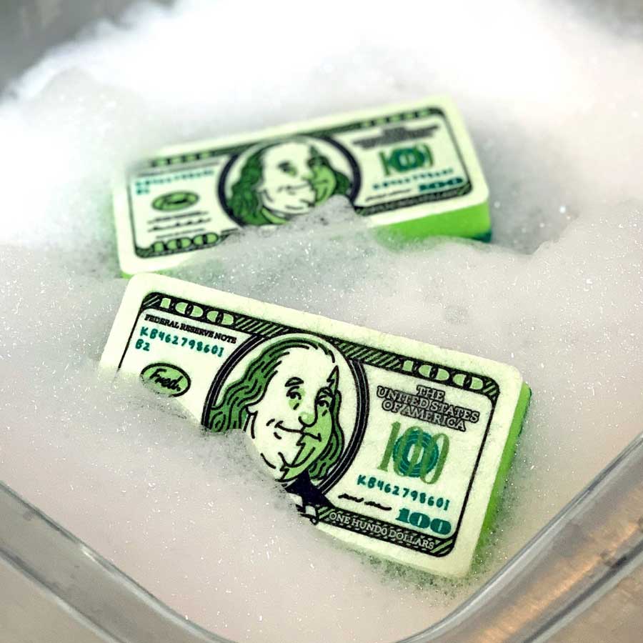Dirty Money Kitchen Sponges in soap