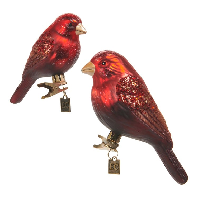 EC 5.5" Red and Brown Bird Clip-on Ornaments