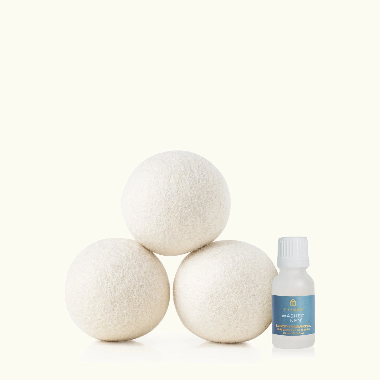 Thymes Washed Linen Wool Dryer Balls & Laundry Fragrance Oil Set