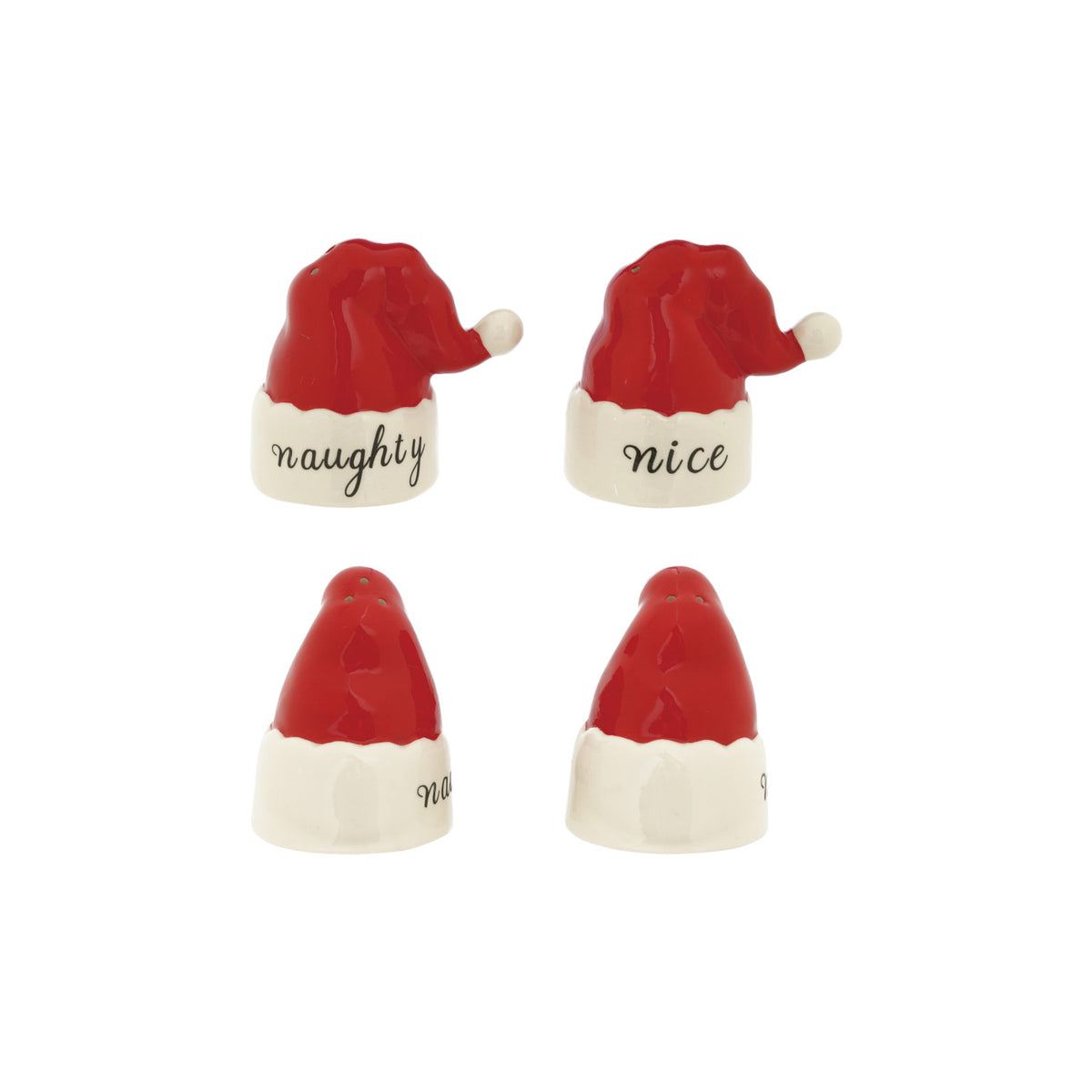 Hand-Painted Stoneware Santa Hat Shaped Salt & Pepper Shaker Set