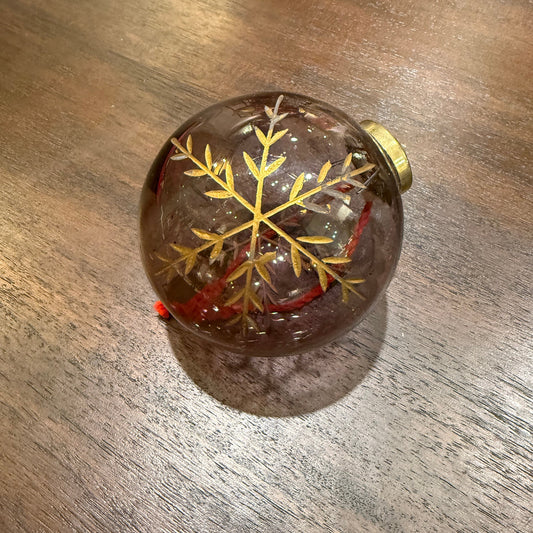 Glass Ball Ornament with Gold Etched Leaves