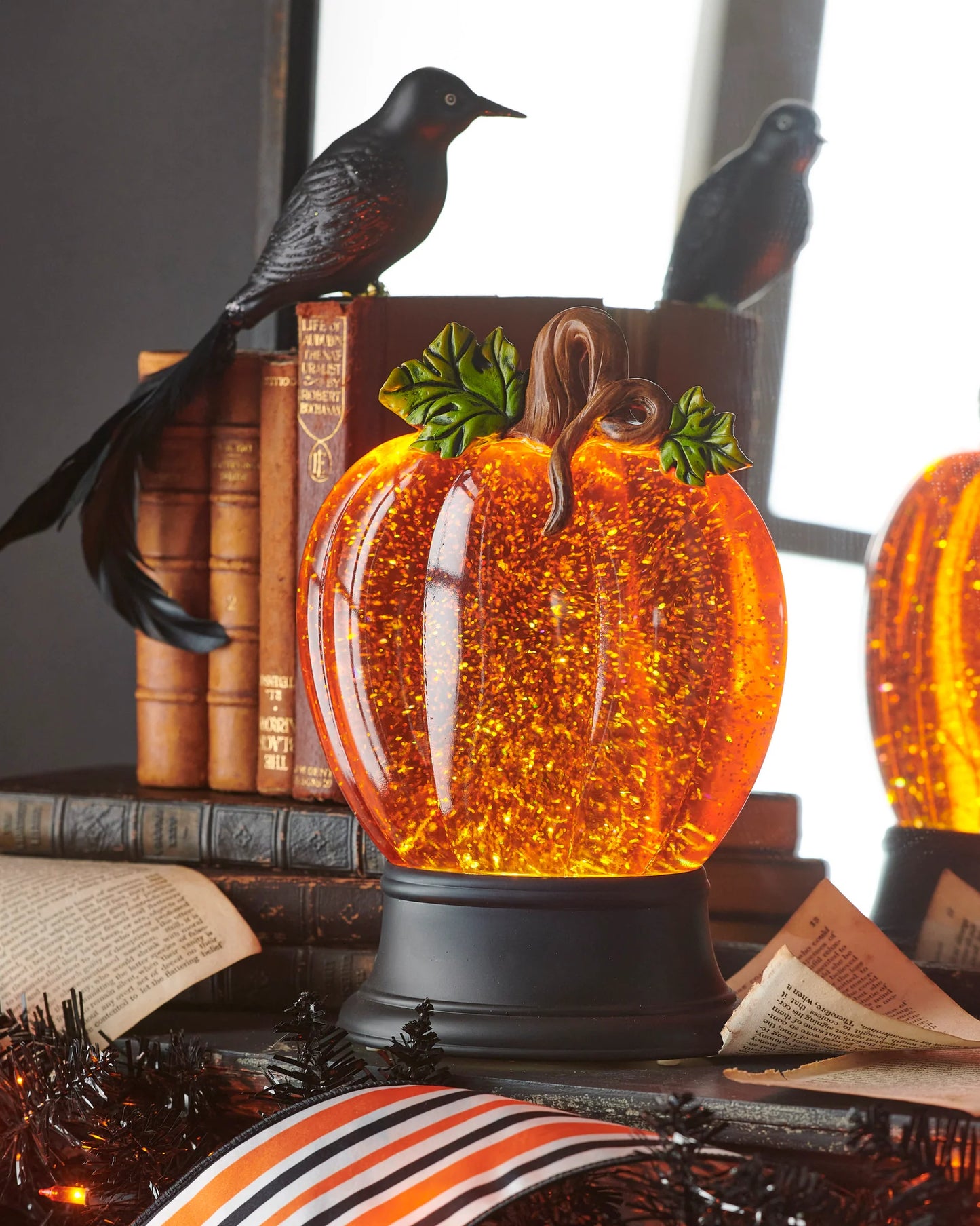 9.5" Lighted Flat Swirling Glitter Water Pumpkin