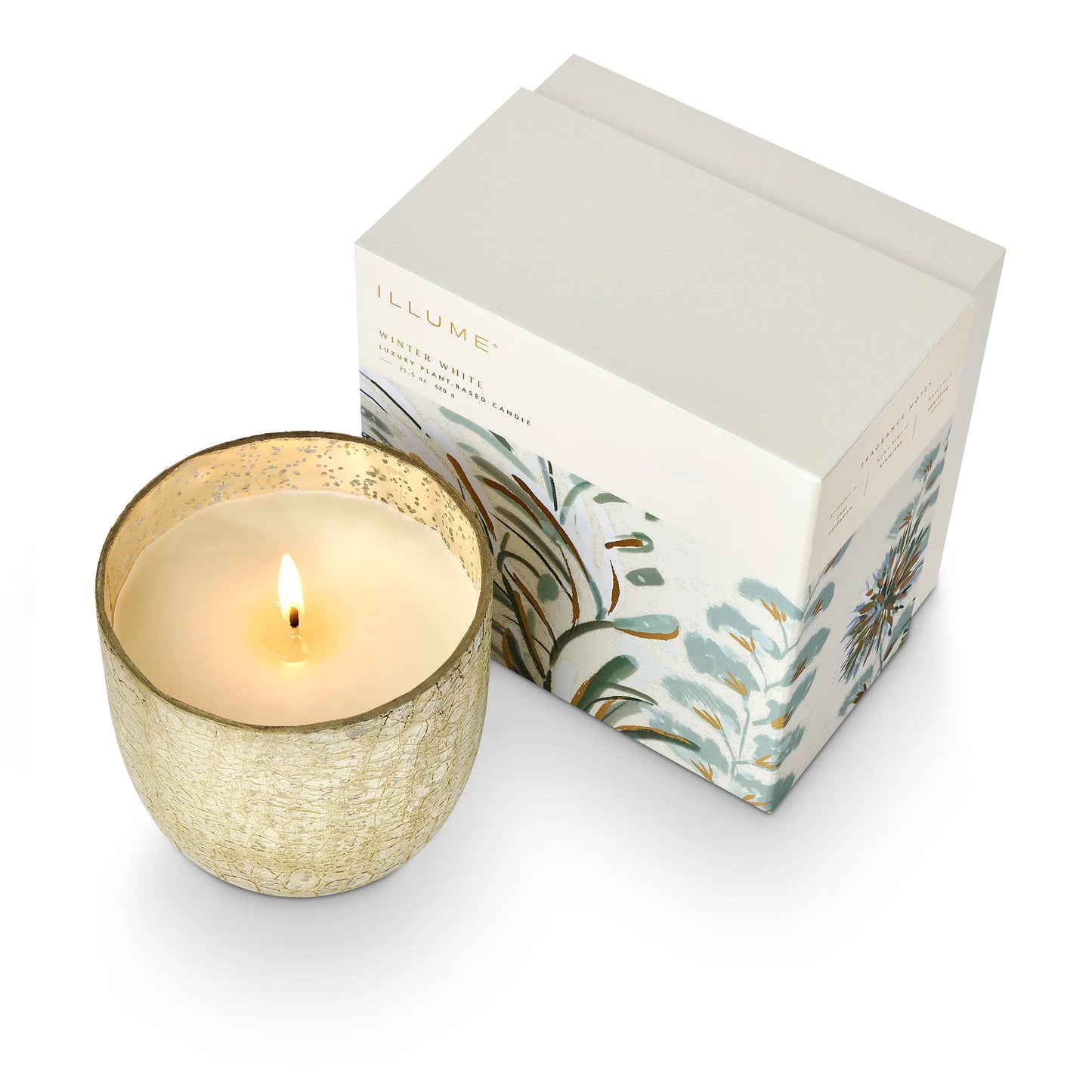 Winter White Large Boxed Crackle Glass Candle 21.5oz