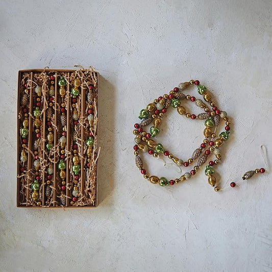 Glass Garland with Mushrooms and Pinecones 72"