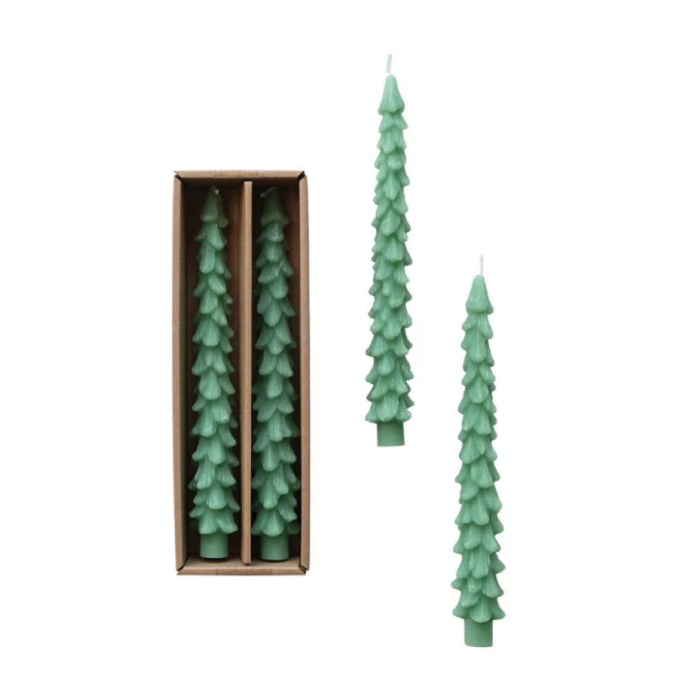 Unscented Tree Shaped Taper Candles 10” Set of 2 Green