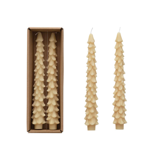 10” Unscented Tree Shaped Taper Candles in Box Set of 2 in Eggnog