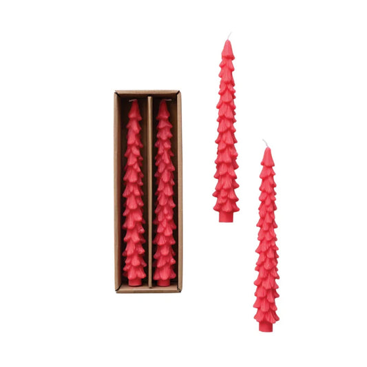 10” Unscented Tree Shaped Taper Candles in Box, Watermelon Color, Set of 2