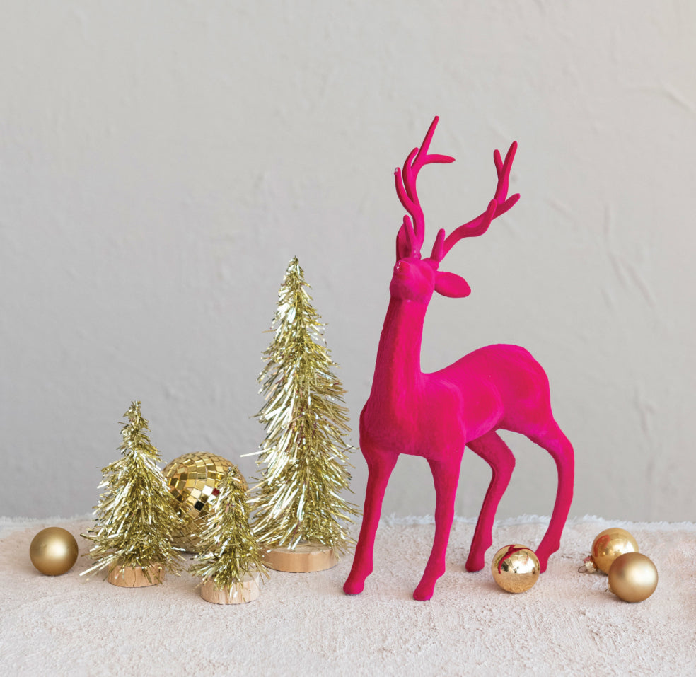 Flocked Standing Reindeer, Pink