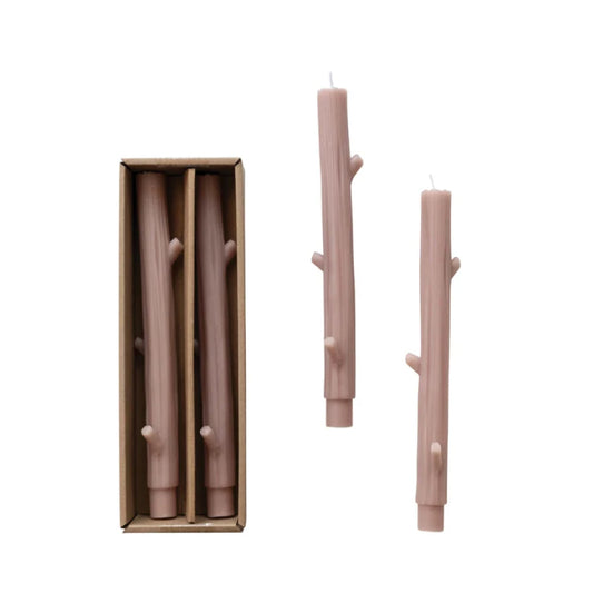 Unscented Twig Shaped Taper Candles, Khaki Color, Set of 2