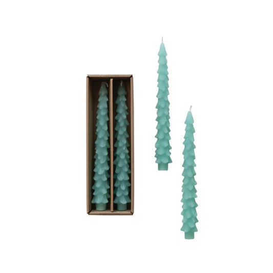 Unscented Tree Shaped Taper Candles in Box, Aqua, Set of 2, 10”