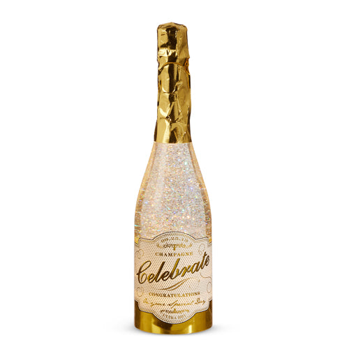 EC 12.5" LIGHTED CHAMPAGNE BOTTLE WITH SWIRLING GLITTER