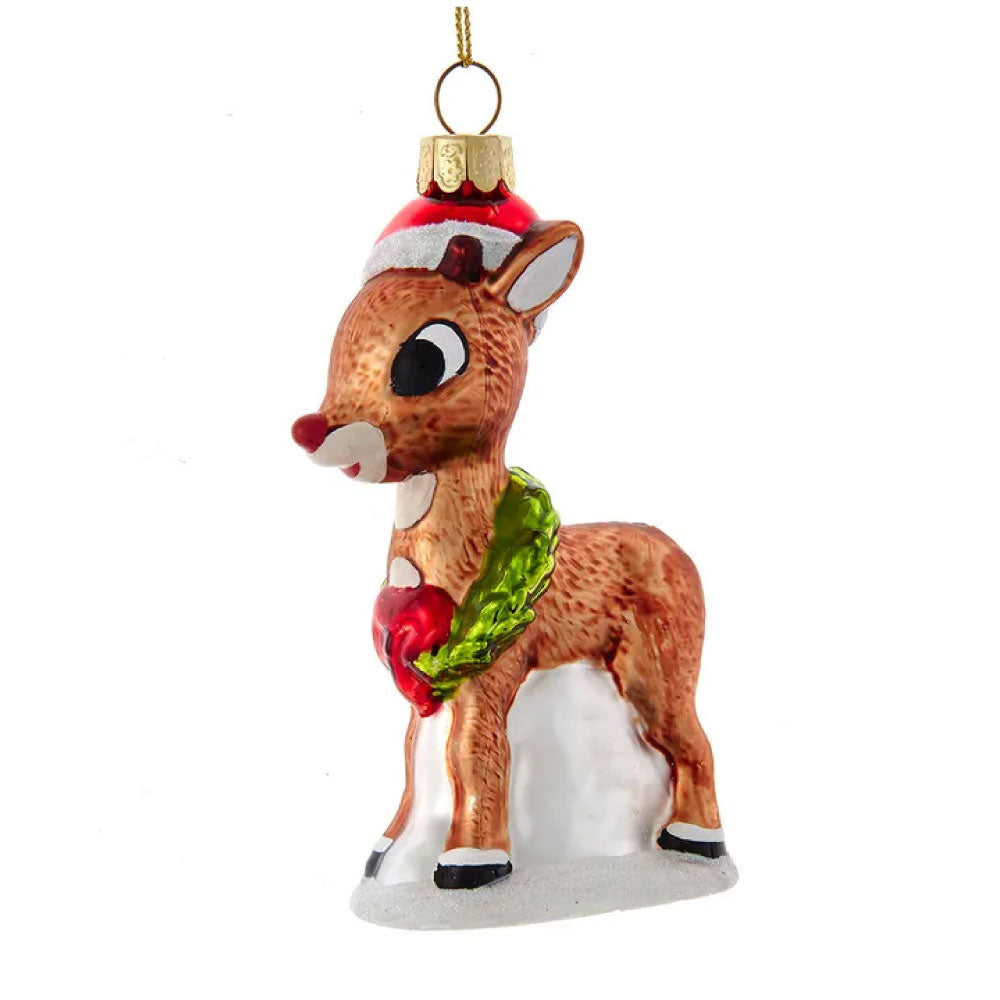 Rudolph The Red Nose Reindeer® With Wreath Glass Ornament, 5”