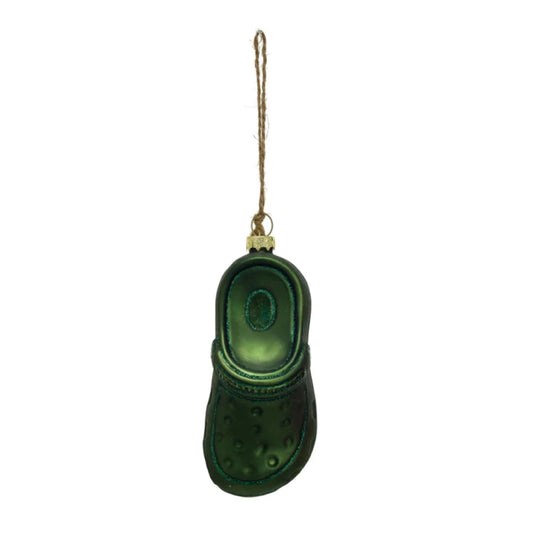 Hand-Painted Glass Garden Clog Ornament w/ Glitter, Green