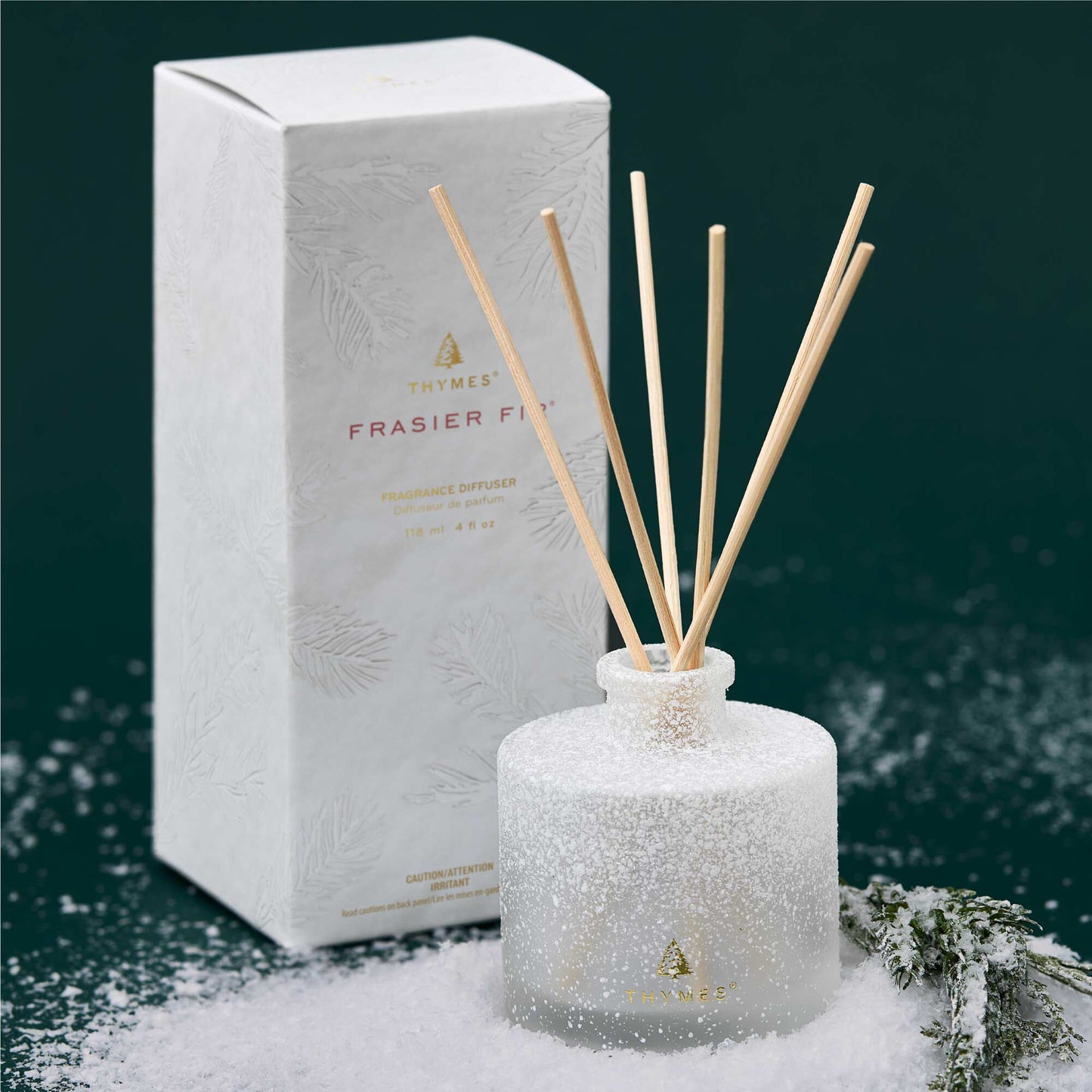 Frasier Fir Flocked Petite Reed Diffuser 4oz FROSTED GLASS