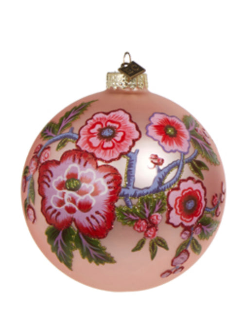 EC 4.75" Vintage Floral Ball Ornament Pink