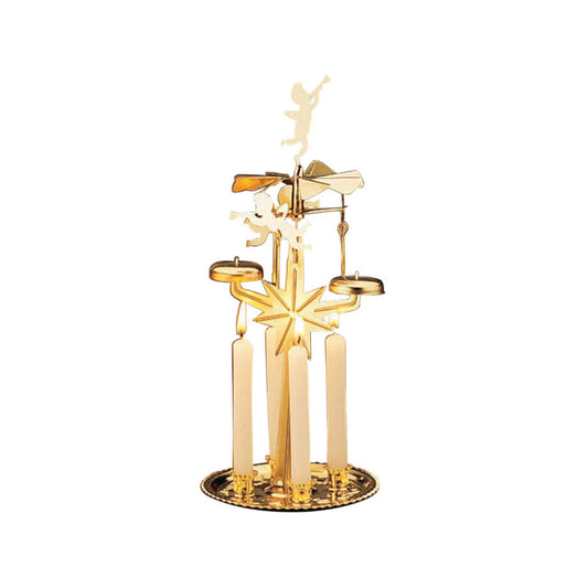 Swedish Style Gold Metal Angel Light Bell Pyramid Chime Set w/ Canldes