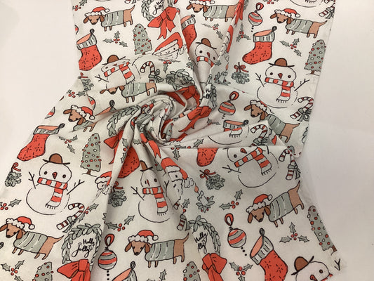 Santa Dog Snowman Tree Flour Sack Towel