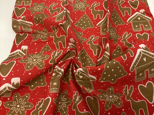 Red Background Gingerbread House Raindeer Heart Flour Sack Towel