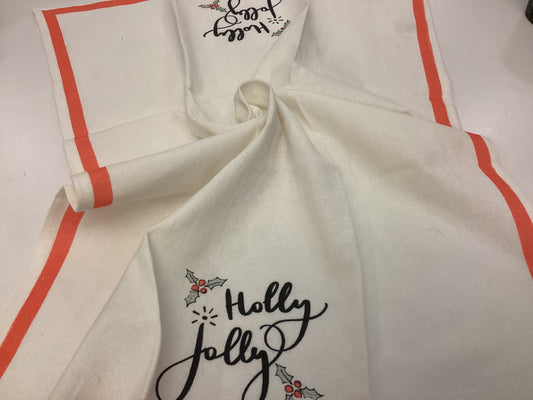 Holly Jolly White Background Flour Sack Towel