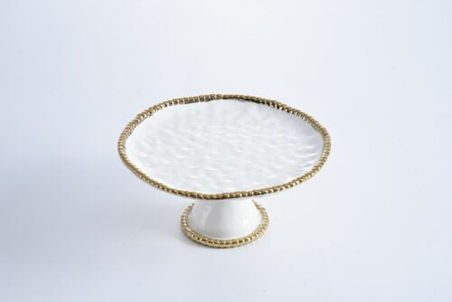 White with Gold Trim Round Cake Stand