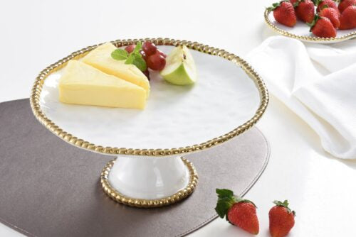 White with Gold Trim Round Cake Stand