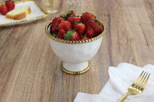 White with Gold Trim Small Footed Bowl