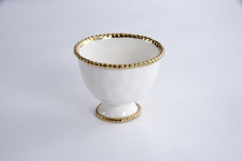 White with Gold Trim Small Footed Bowl