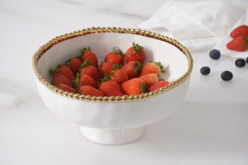 White with Gold Trim Medium Footed Bowl