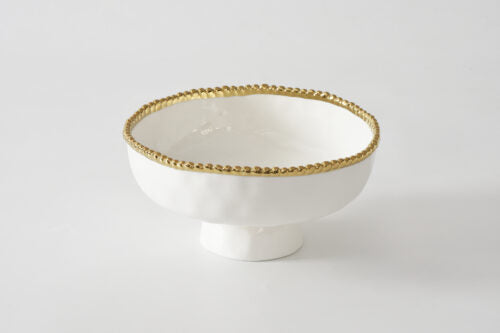 White with Gold Trim Medium Footed Bowl