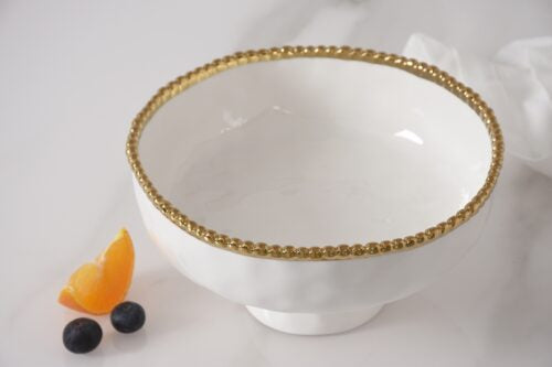 White with Gold Trim Medium Footed Bowl