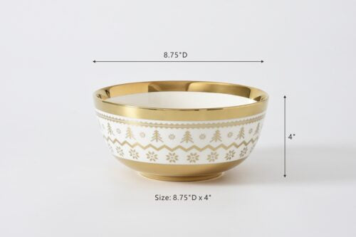 White with Gold Holiday Trim Medium Bowl